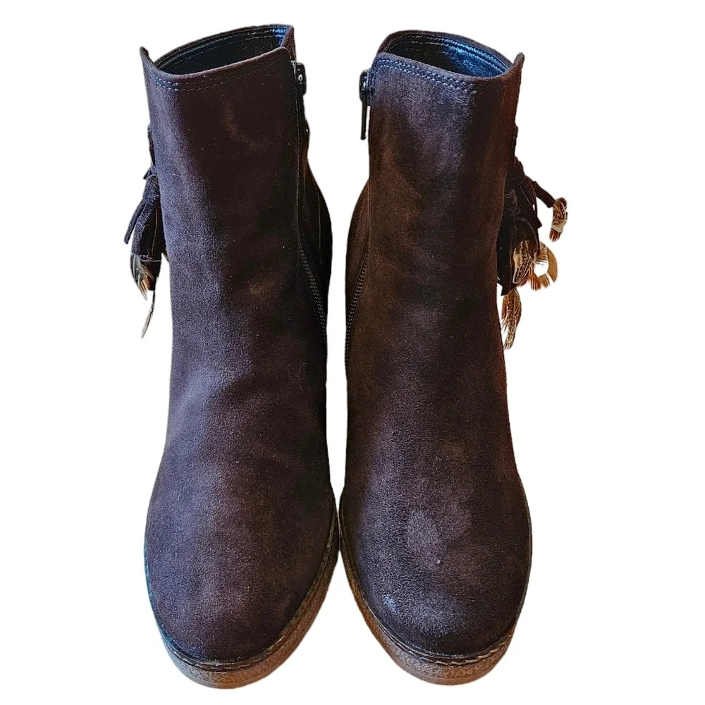 Gabor Brown Suede Leather Boho Ankle Boots High Heel Platform Booties Size  37. - Picture 5 of 13